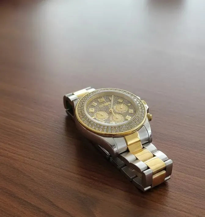 Luxury Diamond Bezel Chronograph Watch - Two-Tone Stainless Steel Men's Timepiece