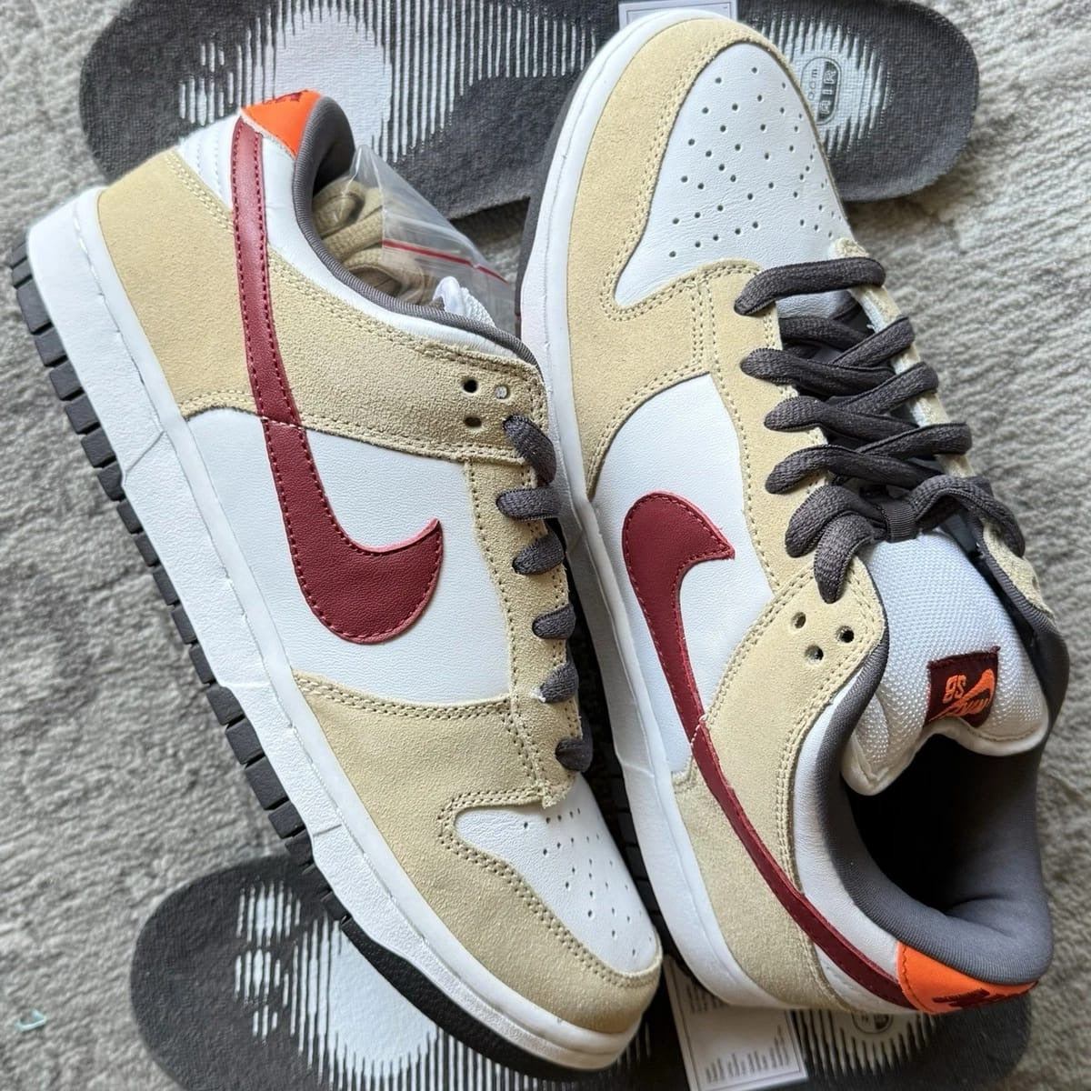 Nike SB Dunk Low Sneakers for Men - Tan, White & Burgundy - Premium Casual Skate Shoes
