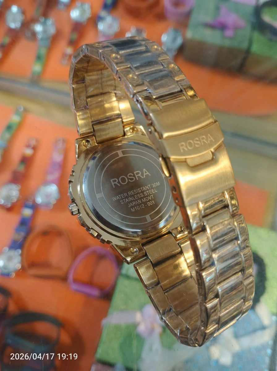 ROSRA Luxury Gold Edition Chronograph Style Watch for Men – Octagonal Bezel Design with Stainless Steel Chain Strap – Premium Fashion Business Wristwatch