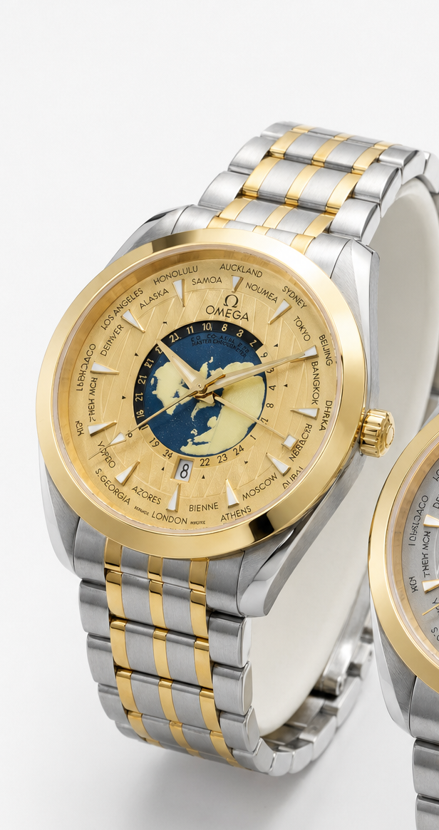 Luxury World Map Dual-Tone Watch – Premium Stainless Steel Global Timepiece