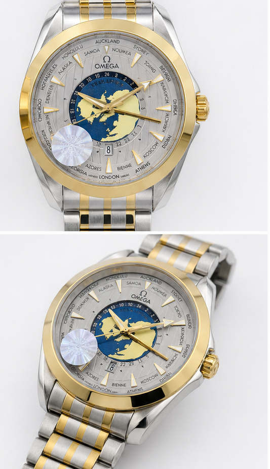 Luxury World Map Dual-Tone Watch – Premium Stainless Steel Global Timepiece