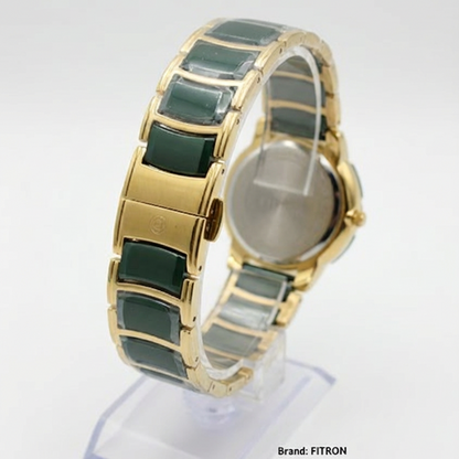 Fitron Men’s Luxury Quartz Watch - Emerald Green Dial with Gold Stainless Steel Band - Sapphire Crystal
