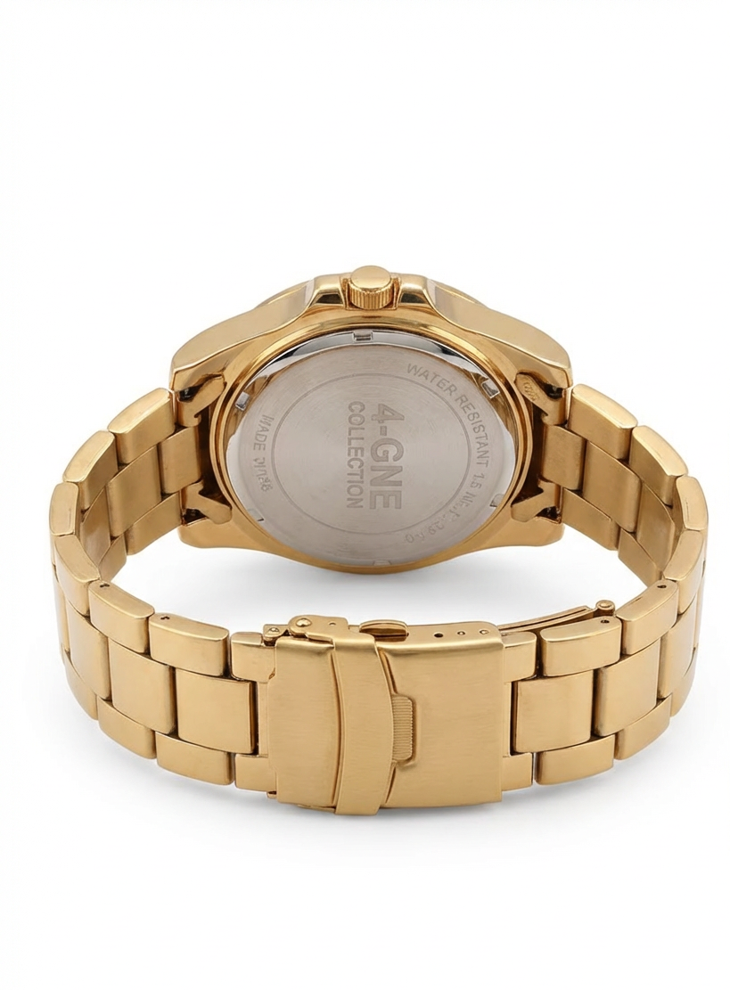 4-ONE COLLECTION Luxury Men's Gold Watch - Premium Stainless Steel Chain - Analog Quartz Gold Dial Wristwatch for Men