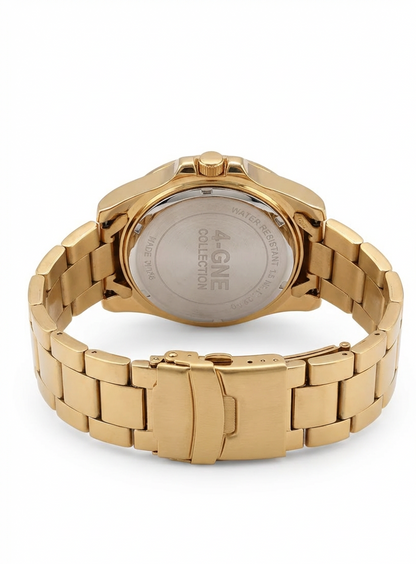 4-ONE COLLECTION Luxury Men's Gold Watch - Premium Stainless Steel Chain - Analog Quartz Gold Dial Wristwatch for Men