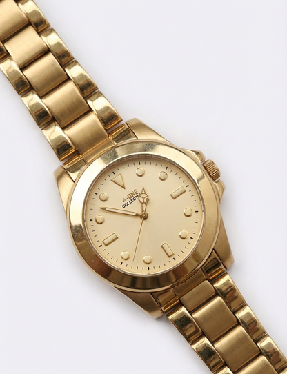 4-ONE COLLECTION Luxury Men's Gold Watch - Premium Stainless Steel Chain - Analog Quartz Gold Dial Wristwatch for Men