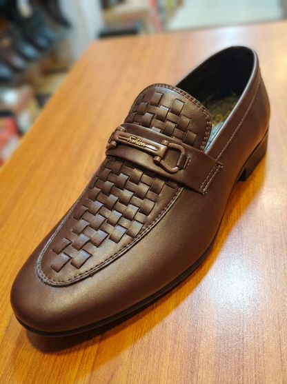 Men’s Brown Woven Design Loafers – Stylish Slip-On Formal & Casual Shoes for Men