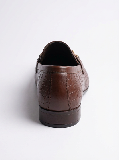 Premium Brown Croc-Texture Bit Loafers for Men – Formal & Casual Slip-on Party Wear Shoes