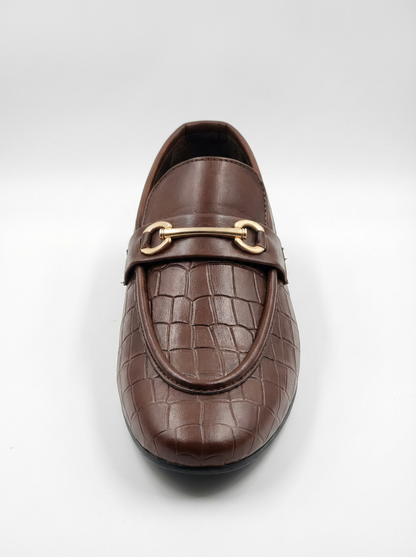 Premium Brown Croc-Texture Bit Loafers for Men – Formal & Casual Slip-on Party Wear Shoes