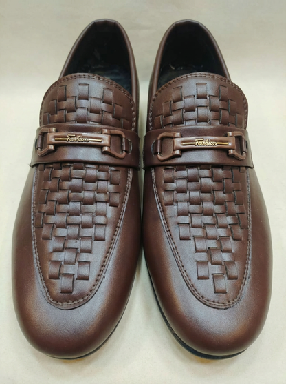 Men’s Brown Woven Design Loafers – Stylish Slip-On Formal & Casual Shoes for Men