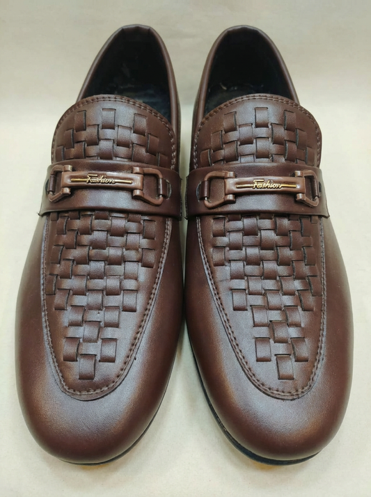 Men’s Brown Woven Design Loafers – Stylish Slip-On Formal & Casual Shoes for Men