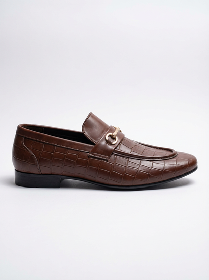 Premium Brown Croc-Texture Bit Loafers for Men – Formal & Casual Slip-on Party Wear Shoes