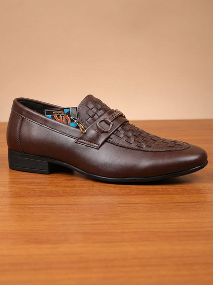 Men’s Brown Woven Design Loafers – Stylish Slip-On Formal & Casual Shoes for Men