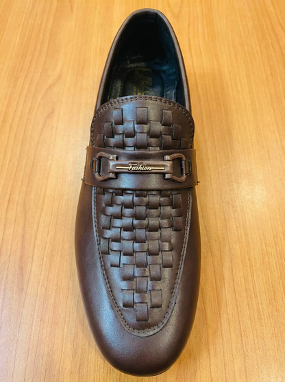 Men’s Brown Woven Design Loafers – Stylish Slip-On Formal & Casual Shoes for Men