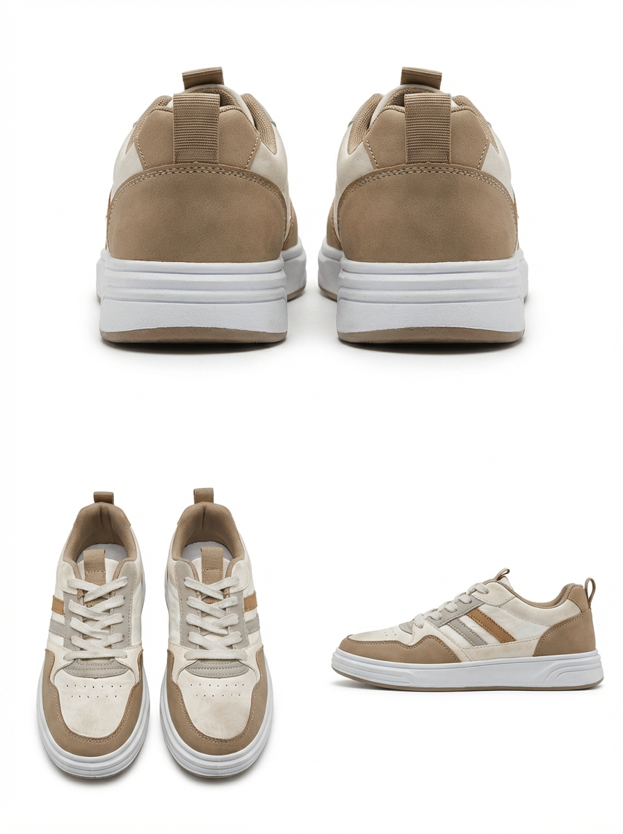 Men’s Beige & White Casual Sneakers – Stylish Lace-Up Comfortable Everyday Fashion Shoes for Men