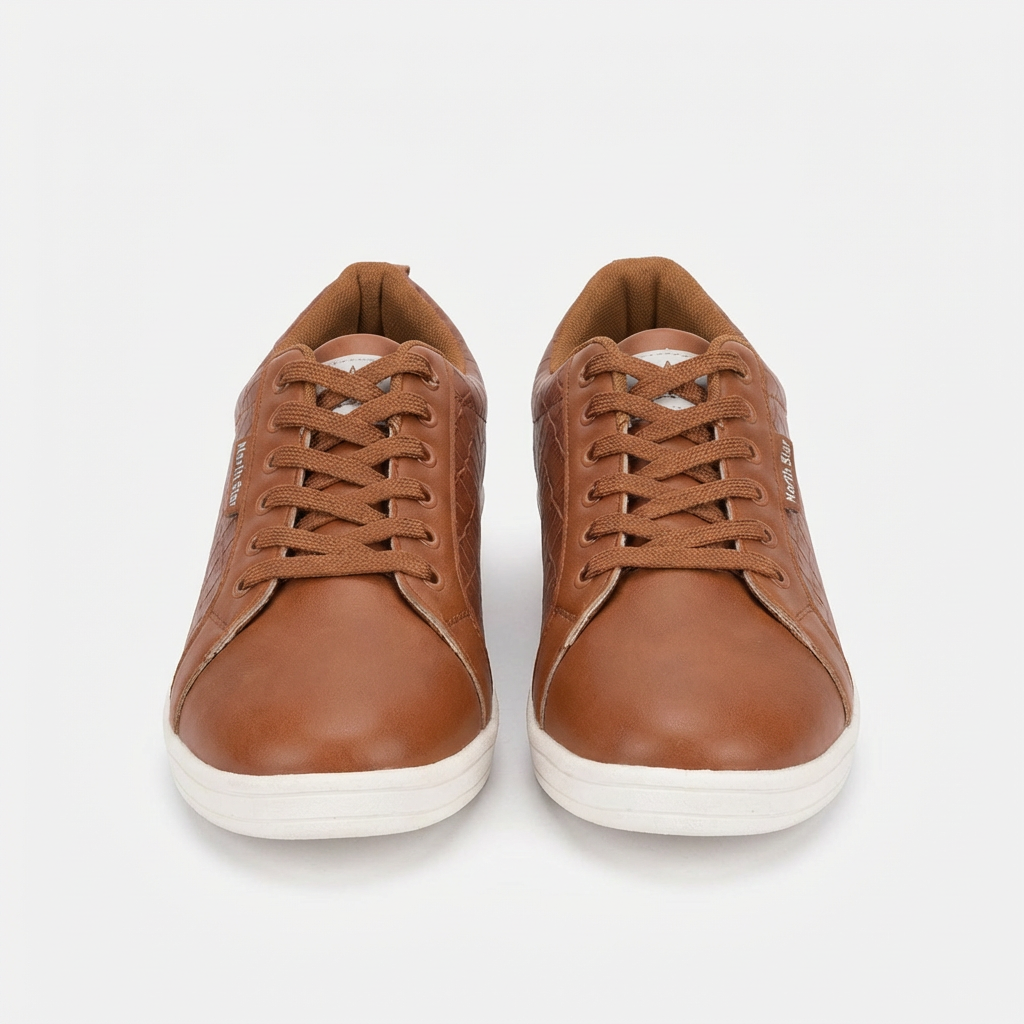 Men’s Brown Casual Lace-Up Sneakers – Premium Leather Style Comfort Shoes