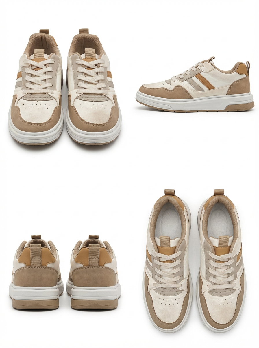 Men’s Beige & White Casual Sneakers – Stylish Lace-Up Comfortable Everyday Fashion Shoes for Men