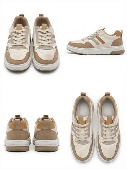 Men’s Beige & White Casual Sneakers – Stylish Lace-Up Comfortable Everyday Fashion Shoes for Men