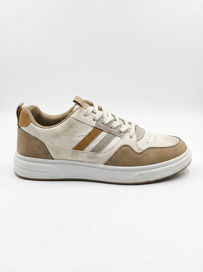 Men’s Beige & White Casual Sneakers – Stylish Lace-Up Comfortable Everyday Fashion Shoes for Men