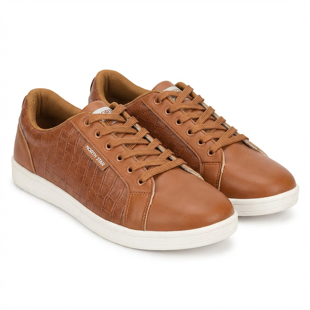 Men’s Brown Casual Lace-Up Sneakers – Premium Leather Style Comfort Shoes
