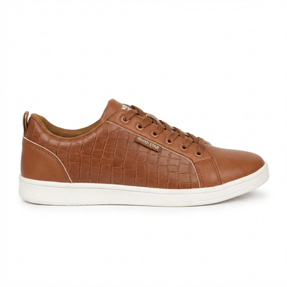 Men’s Brown Casual Lace-Up Sneakers – Premium Leather Style Comfort Shoes