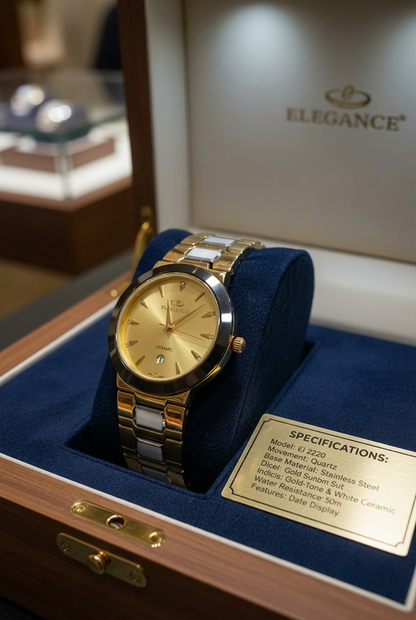 Elegance Men’s Luxury Quartz Watch - Gold Sunburn Dial with Date Display