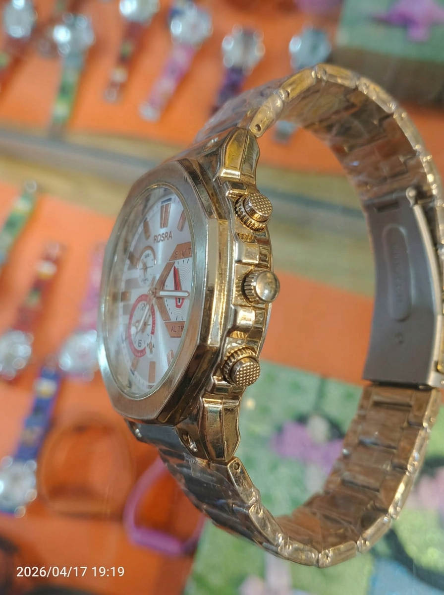ROSRA Luxury Gold Edition Chronograph Style Watch for Men – Octagonal Bezel Design with Stainless Steel Chain Strap – Premium Fashion Business Wristwatch