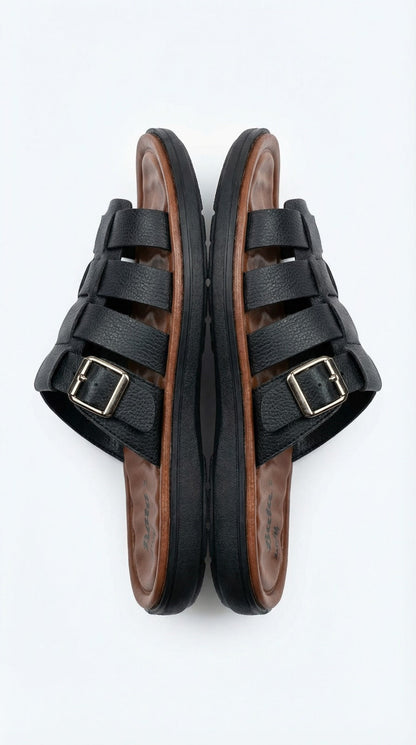 Men’s Premium Black Multi-Strap Comfort Sandals with Adjustable Buckle