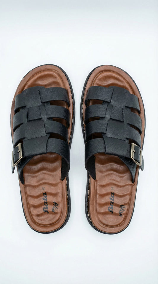 Men’s Premium Black Multi-Strap Comfort Sandals with Adjustable Buckle