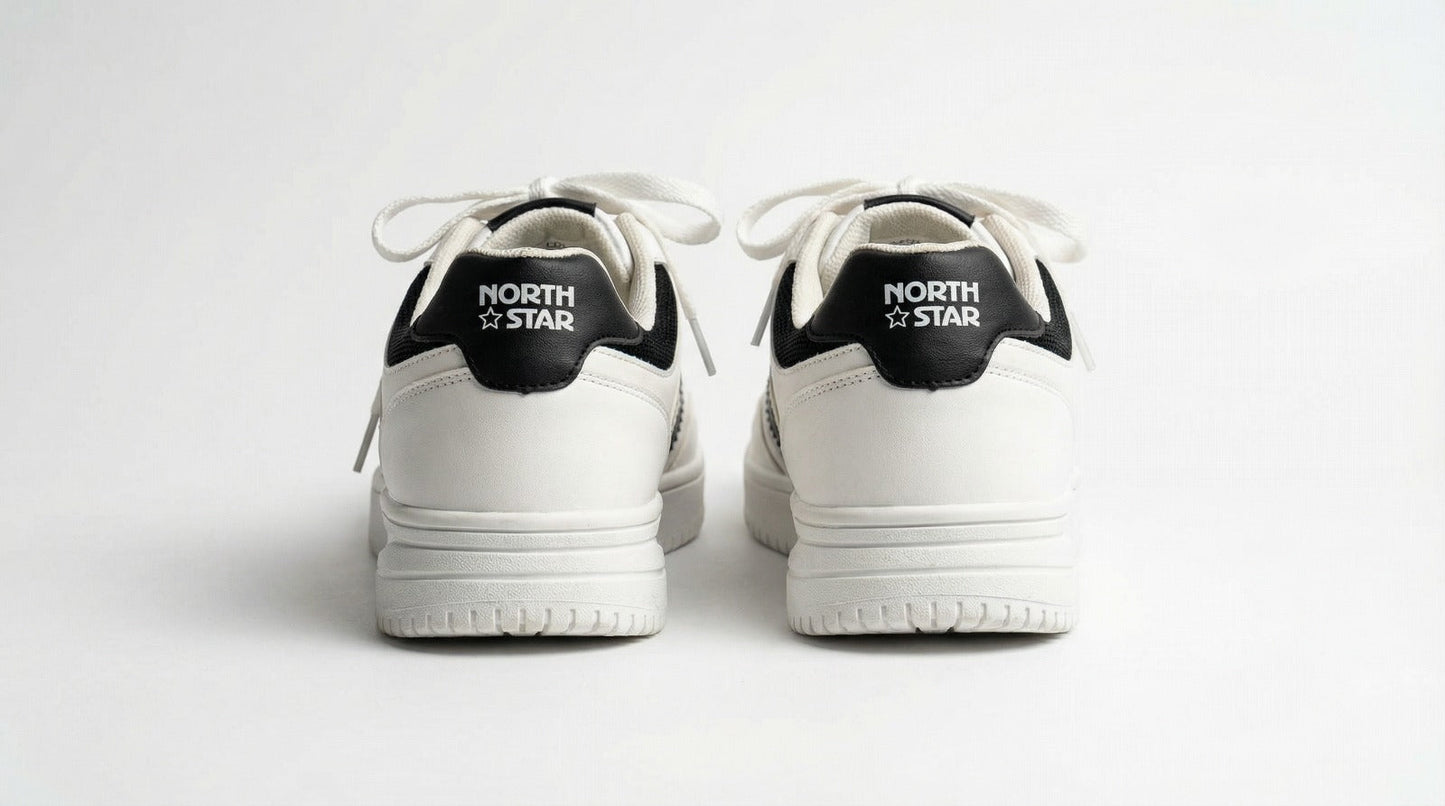 North Star Men’s White & Black Casual Sneakers – Lightweight Lace-Up Everyday Walking Shoes