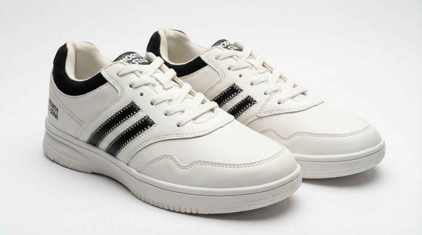North Star Men’s White & Black Casual Sneakers – Lightweight Lace-Up Everyday Walking Shoes