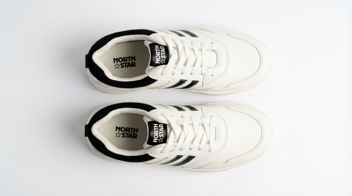 North Star Men’s White & Black Casual Sneakers – Lightweight Lace-Up Everyday Walking Shoes