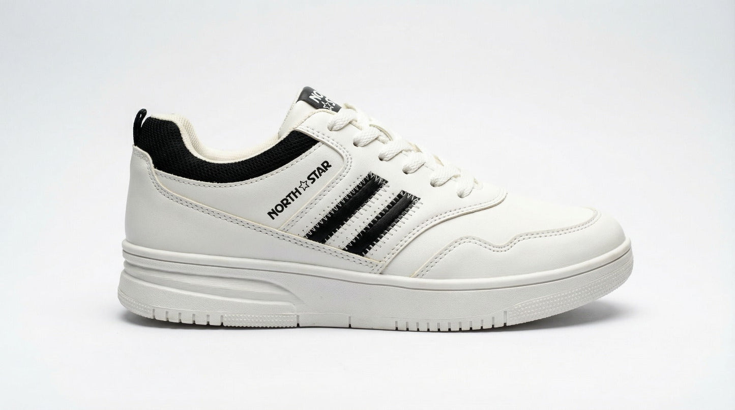North Star Men’s White & Black Casual Sneakers – Lightweight Lace-Up Everyday Walking Shoes