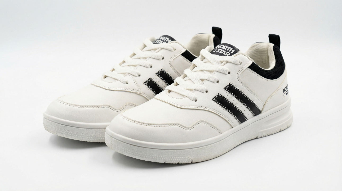 North Star Men’s White & Black Casual Sneakers – Lightweight Lace-Up Everyday Walking Shoes