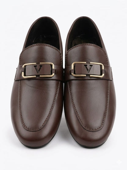 Men’s Brown Formal Loafers – Premium Slip-On Dress Shoes with Metal Buckle