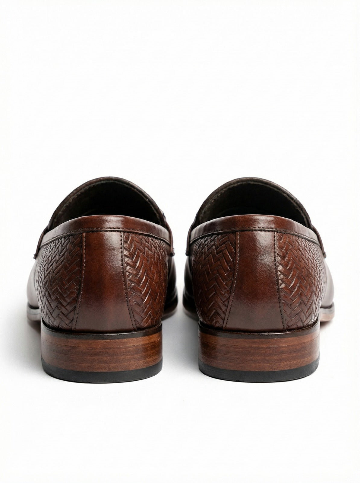 Men’s Brown Woven Leather Loafers – Stylish Slip-On Formal & Casual Shoes with Metal Buckle