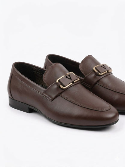 Men’s Brown Formal Loafers – Premium Slip-On Dress Shoes with Metal Buckle