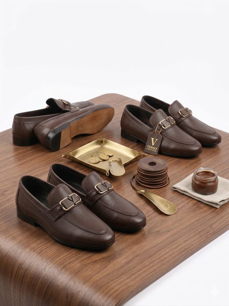 Men’s Brown Formal Loafers – Premium Slip-On Dress Shoes with Metal Buckle