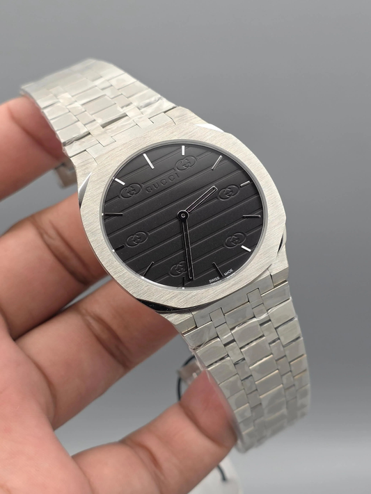 Luxury Two-Tone Men's Watch – Gold Bezel & Silver Stainless Steel Chain – Slim Analog Quartz Wristwatch for Men