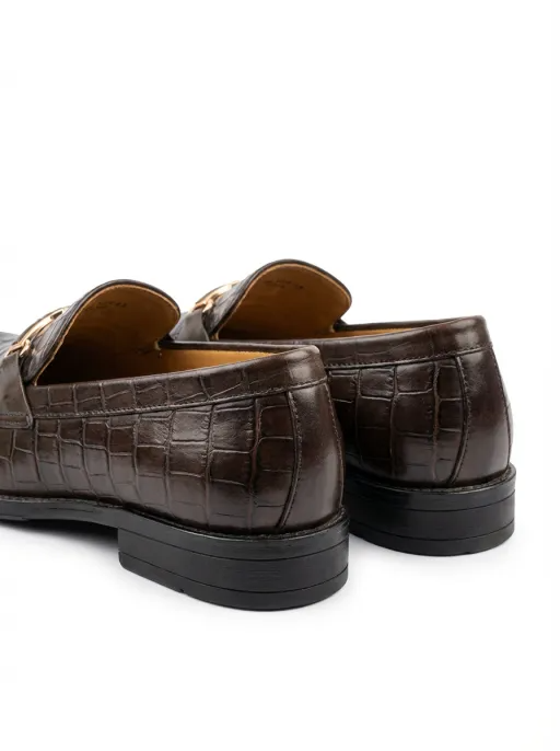 Men’s Brown Crocodile Texture Slip-On Loafers – Classic Formal Dress Shoes for Men