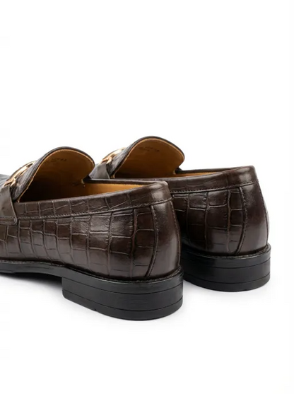 Men’s Brown Crocodile Texture Slip-On Loafers – Classic Formal Dress Shoes for Men