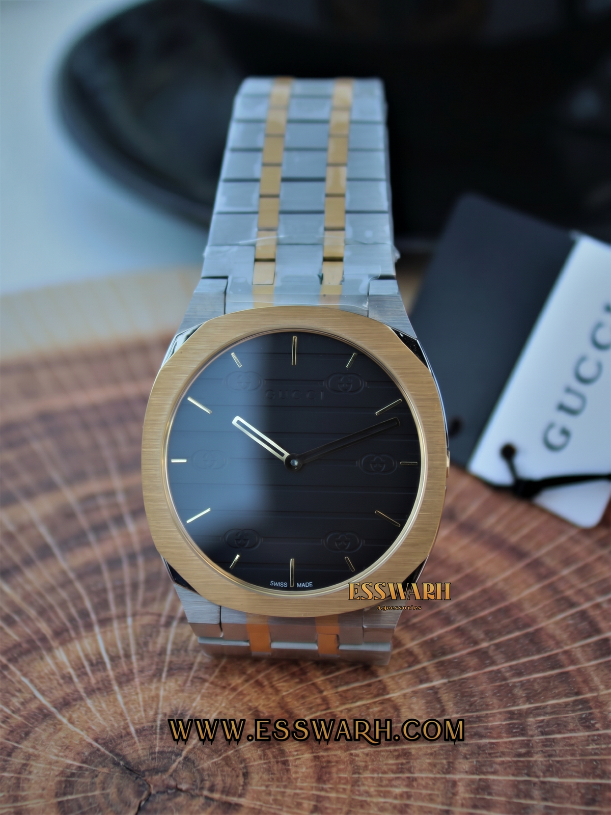Luxury Two-Tone Men's Watch – Gold Bezel & Silver Stainless Steel Chain – Slim Analog Quartz Wristwatch for Men