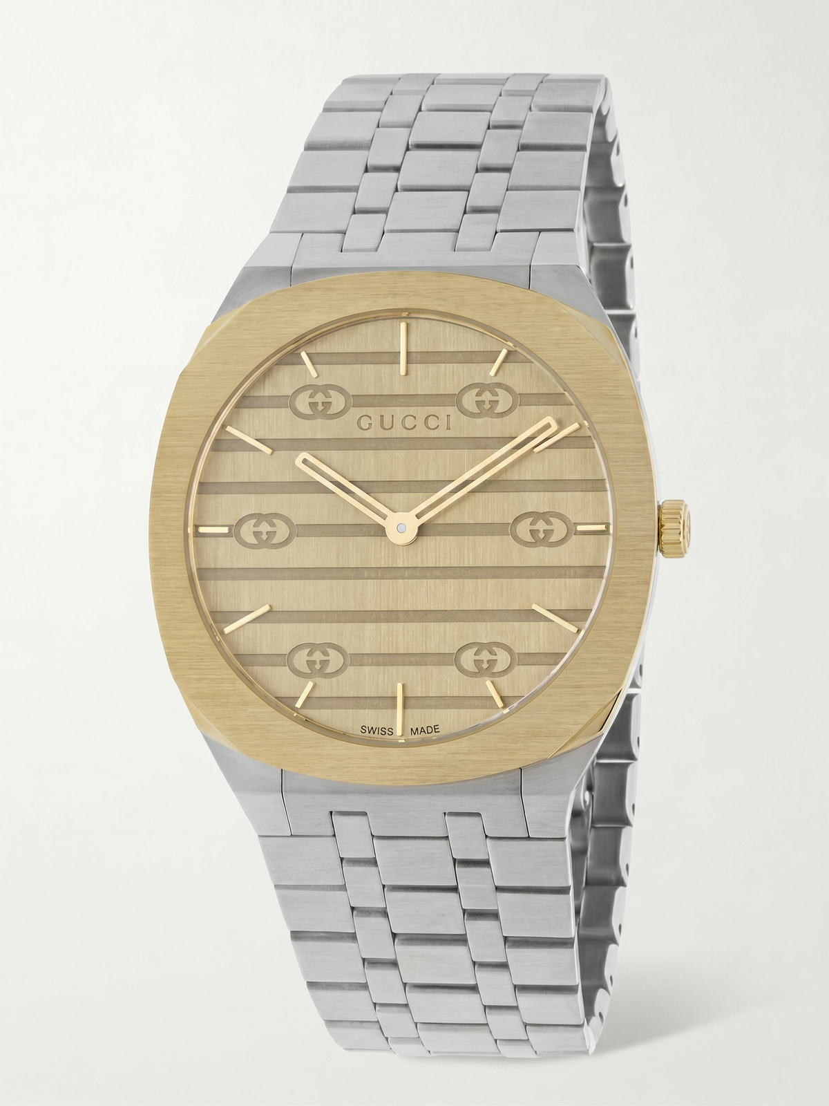 Luxury Two-Tone Men's Watch – Gold Bezel & Silver Stainless Steel Chain – Slim Analog Quartz Wristwatch for Men