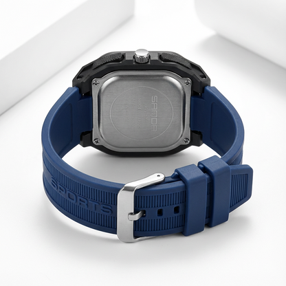 SANDA Fashion Square Case Sport Watch for Men - Luminous Hands & LED Backlight - Water Resistant Chronograph