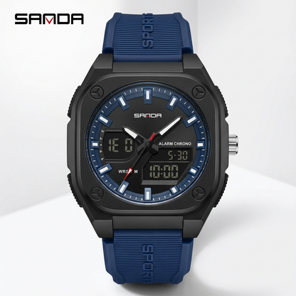 SANDA Fashion Square Case Sport Watch for Men - Luminous Hands & LED Backlight - Water Resistant Chronograph