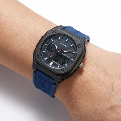 SANDA Fashion Square Case Sport Watch for Men - Luminous Hands & LED Backlight - Water Resistant Chronograph