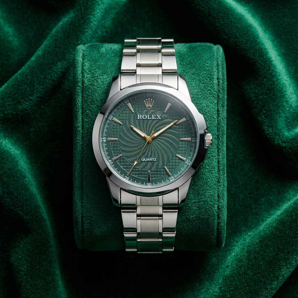 Luxury Emerald Green Dial Watch for Women - Stainless Steel Chain Strap - Elegant Textured Face Wristwatch for Girls