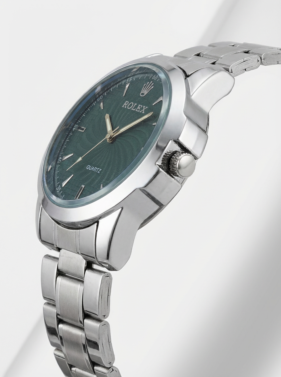 Luxury Emerald Green Dial Watch for Women - Stainless Steel Chain Strap - Elegant Textured Face Wristwatch for Girls