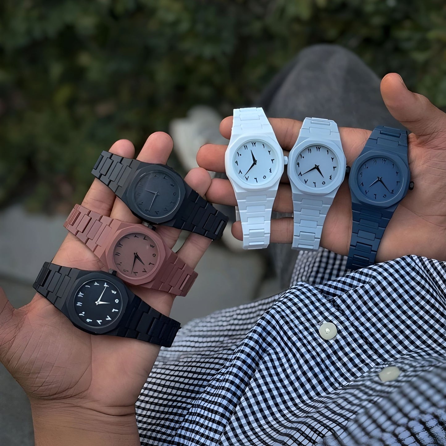 (Luxury/Lifestyle): The Aura Collection: Modern Arabic Dial Watch with Premium Matte Integrated Strap