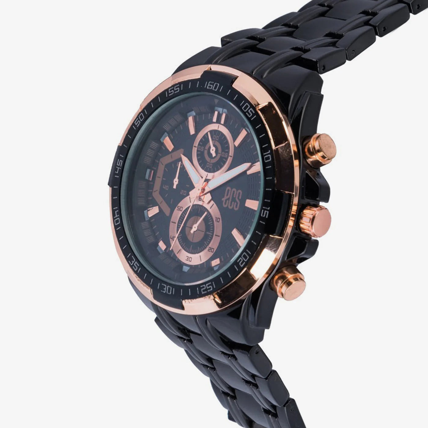 Theodore Luxury Chronograph Watch – Black & Rose Gold Stainless Steel Men’s Watch