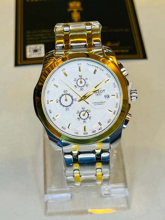 Luxury Gold & Silver Chronograph Watch – Stainless Steel Premium Men’s Watch